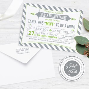 Printable Twin Double Mint Baby Shower Invitation, Digital File