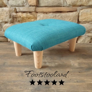 NIEUW Geknoopt groenblauw 10-26 cm stevige kleine voetenbank met houten of plastic poten / gestoffeerde handgemaakte voetensteun opstapje met KNOOP