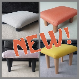 NIEUWE KRUK! 10-26 cm stevige kleine effen voetenbank met houten poten / gestoffeerde kruk in vele kleuren / handgemaakte voetensteun bed opstapje