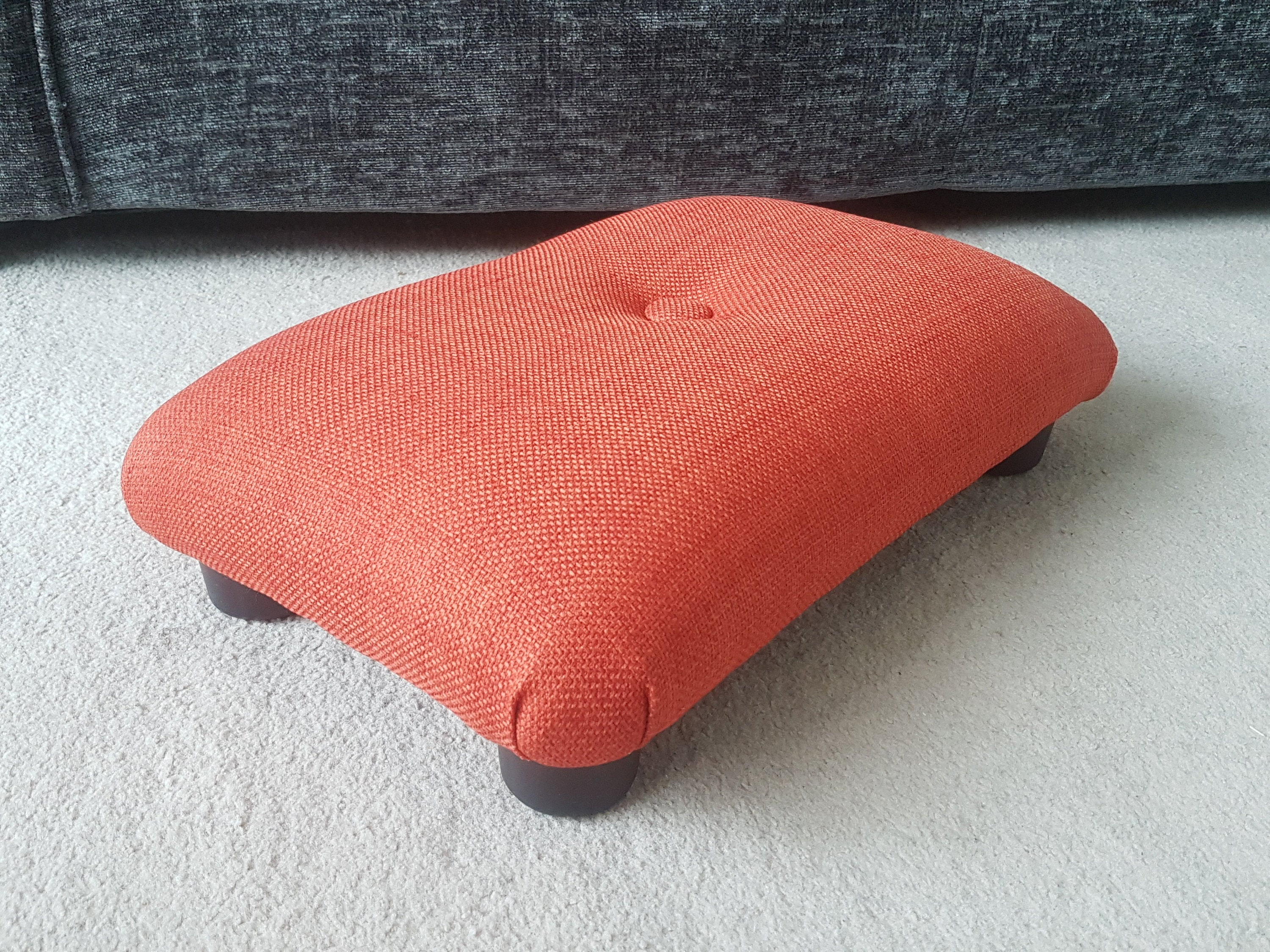 Joveco Small Round Foot Rest Stool – Linen Fabric Ottoman With Non-Skid Legs, 12.4" X 12.4" X 9.8", 150 Lb Capacity, Orange