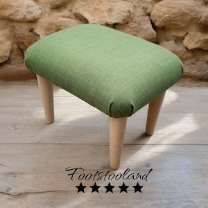 Lime GREEN footrest plain 19-29 cm tall small Footstool with wooden legs / upholstered low stool for father mother gift idea footstep