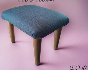 NEW Blue plain 10-26 cm Solid small plain Footstool with wooden feet / upholstered stool in many colours / handmade footrest bed step