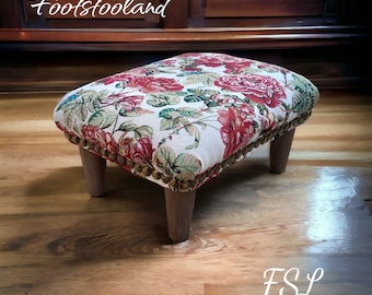 Handmade Victorian Floral Footstool: Studded Bed Step Stool, S