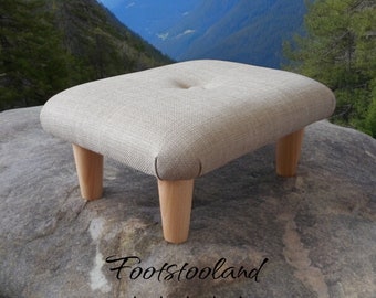 Small BUTTONED footstool from 10 to 26 cm 4&quot;-10&quot; height Solid stool with BUTTON and wooden or plastic feet/ upholstered footrest bed step