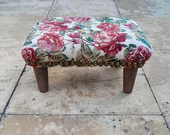 アンティーク雑貨 Lovely Footstool. Decorative Footstool With Studs and Wooden Legs, Handmade