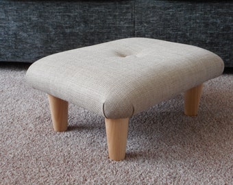 Small BUTTONED footstool from 10 to 26 cm 4"-10" height Solid stool with BUTTON and wooden or plastic feet/ upholstered footrest bed step