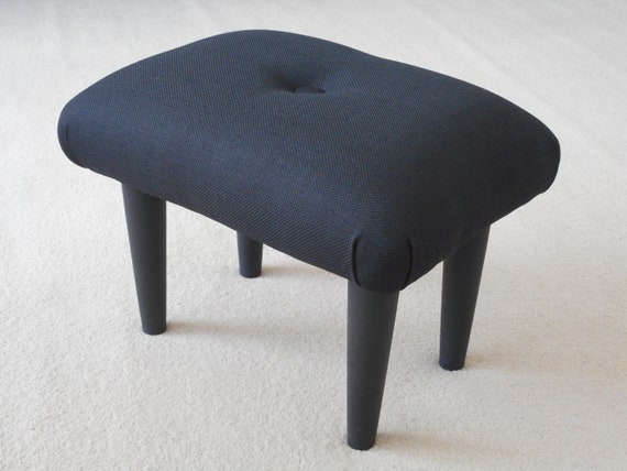 CHARCOAL Plain 19-29 Cm Tall Small Foot Stool With Wooden Legs /  Upholstered Footstool Low Stool for Father Mother Gift Idea Footstep 