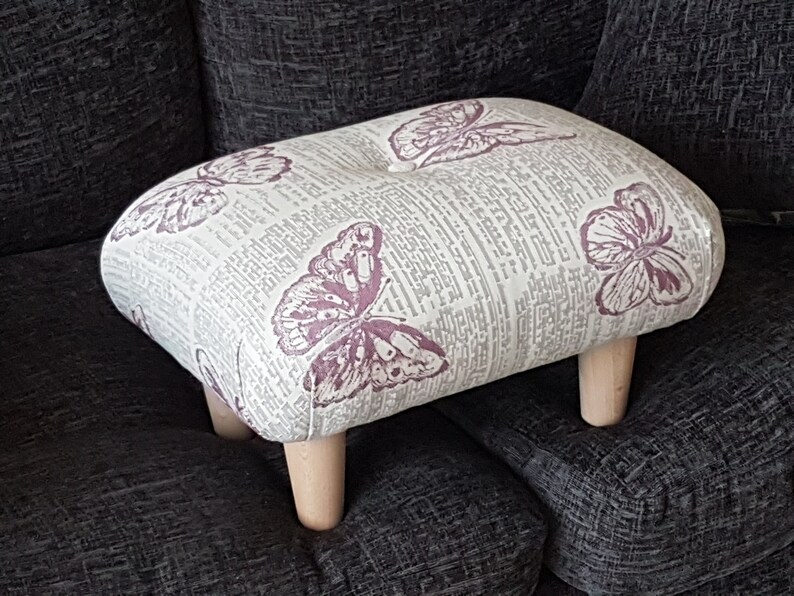 Butterflies footstool Small Footstool upholstered footstool small stool upholstered stool handmade footstool buttoned footstool