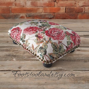 Studded under desk Footstool victorian style rosa floral / 13 cm small footstool / 5&quot; upholstered footstool / handmade footrest bed step