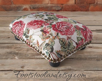 Studded Floral Footstool: Victorian Style Handmade Ottoman (5 inch)