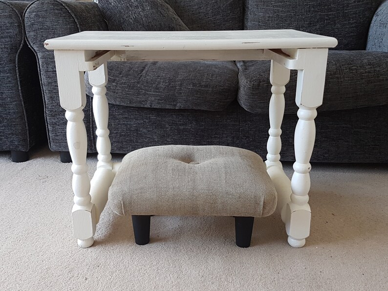 Small Footstool with wooden legs / low upholstered foot stool Etsy