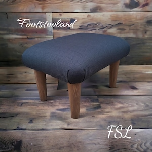 Handmade Upholstered Footstool with Wooden Legs: Small Low Plain Stool, S