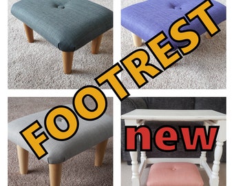 FOOTREST with BUTTON small between 10-26 cm 4"-10" Solid Footstool with wooden or plastic feet and BUTTON/ upholstered stool bed step office