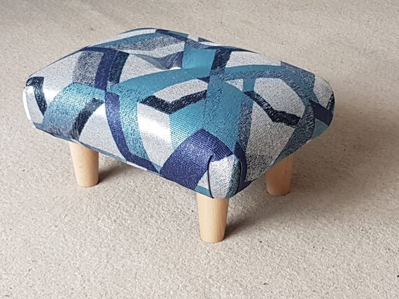 Small Low 19 Cm Height Footstool / Buttoned Unique Small Foot