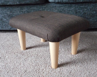Chocolate Brown Stool 10-26 cm small Footstool with BUTTON and wooden or plastic feet / upholstered handmade footrest bed step with tuft