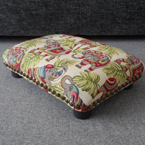 Studded Elephants design small under desk Footstool with optional BUTTON  / 13 cm footstool 5&quot; upholstered handmade footrest bed step stool
