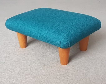 Teal small FOOTSTOOL 10-26 cm Solid plain Foot stool with wooden or plastic feet / upholstered handmade footrest bed step stool