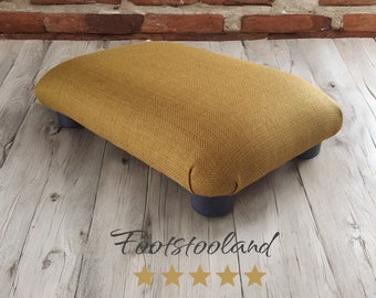 Handmade Low Footstool: Buttoned Office Ottoman, Plastic Feet (4 inch), L