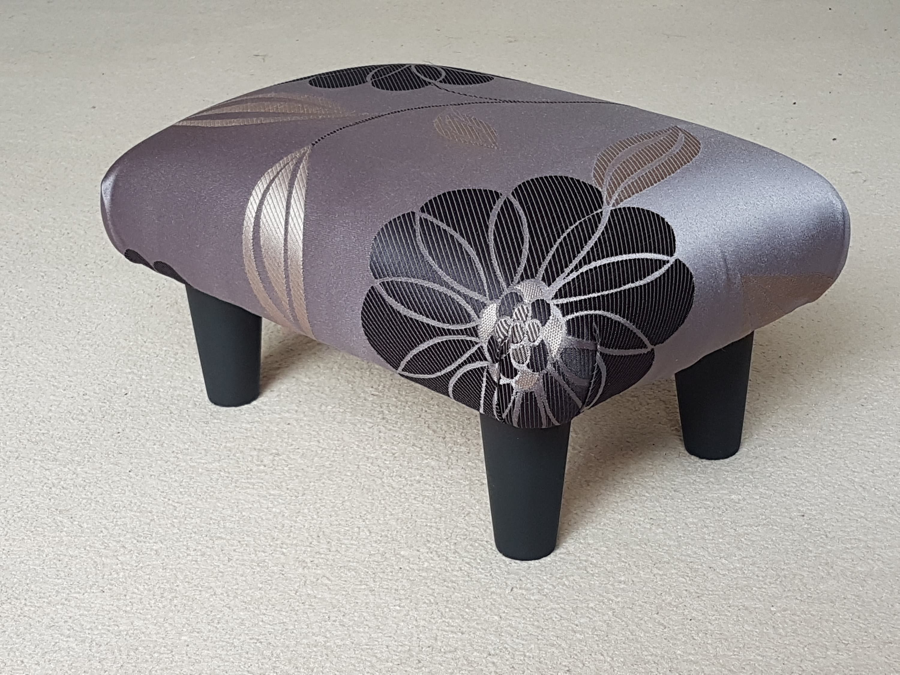 Satin Floral Small Footstool With Wooden Feet / Upholstered Handmade Stool  Bed Step Footrest Mum Dad Gift Home Office Under Chair Foot Stool 