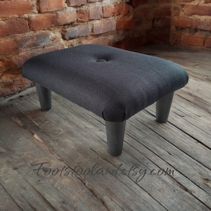 Small BUTTONED footstool up to 26 cm 10&quot; height - Solid stool with BUTTON and wooden or plastic feet/ upholstered footrest bed step for dad