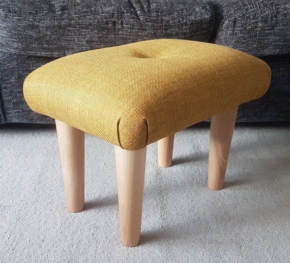 NEW Mustard Yellow 19 29 Cm Tall Small Foot Stool With Button