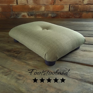 Small green Footstool under desk  9-10 cm height with button / small upholstered footstool foot stool / handmade footstool footrest gift