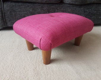 Pink Orchid Linen Look Footstool with wooden feet and button / 19 or 24 cm small upholstered handmade buttoned footstool bed step footrest