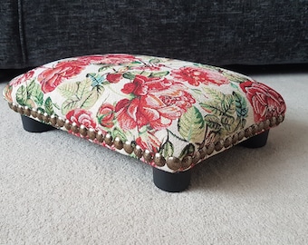 Studded under desk Footstool victorian style rosa floral / 12 cm small footstool / 5" upholstered footstool / handmade footrest bed step