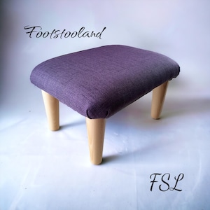Reposapiés tapizado hecho a mano: patas de madera maciza, taburete de cama de hasta 26 cm