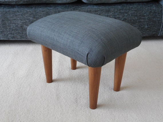 CHARCOAL Plain 19-29 Cm Tall Small Foot Stool With Wooden Legs