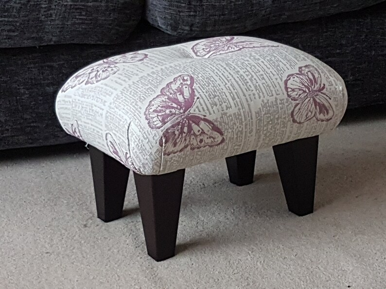 Butterflies footstool Small Footstool upholstered footstool small stool upholstered stool handmade footstool buttoned footstool