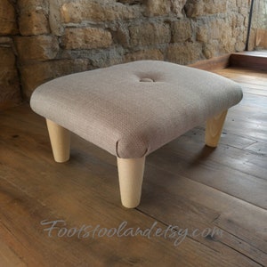 Small BUTTONED footstool from 10 to 26 cm 4&quot;-10&quot; height Solid stool with BUTTON and wooden or plastic feet/ upholstered footrest bed step