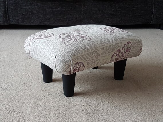 Butterflies footstool Small Footstool upholstered footstool small stool upholstered stool handmade footstool buttoned footstool