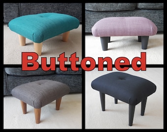 NEW Buttoned Stool in many colours 19-29 cm tall small Foot stool with button upholstered footstool low stool gift idea handmade footstep