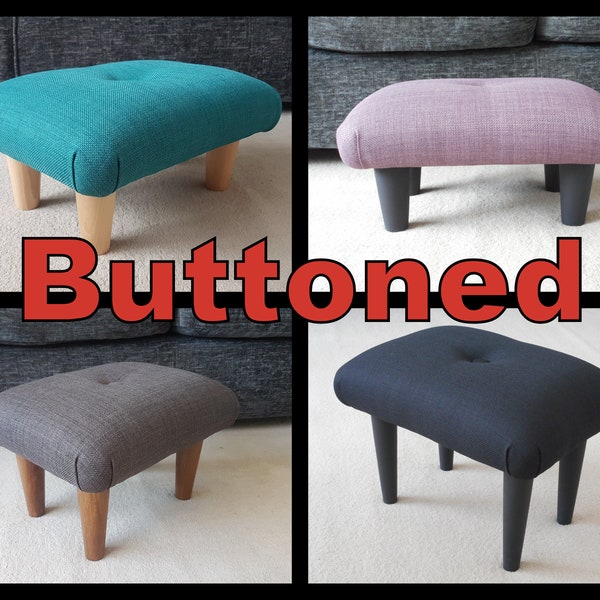 NEW Buttoned Stool in many colours 19-29 cm tall small Foot stool with button upholstered footstool low stool gift idea handmade footstep