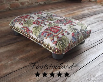 Elephants Little footstool with optional studds / 10 cm height small upholstered foot stool with durable plastic legs/ handmade footrest
