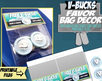 video game birthday v buck favor bag labels and candy coin wraps - v buck free printable
