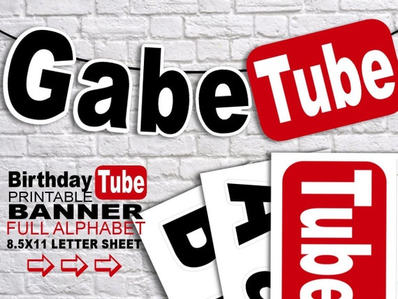 Youtube Inspired Birthday Banner Printable Banner Full Alphabet Diy Printouts Youtube Birthday Party Decor - saving christmas little kelly roblox download youtube