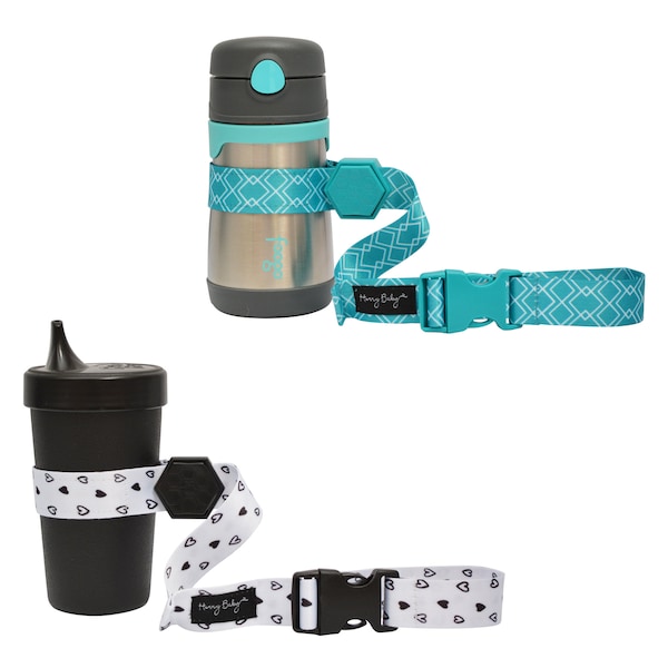 Hunny Baby Sippy Cup Strap for Baby Bottle | Toy Strap 2 Pack Snack Cup Leash with Rubber Grip for Stroller Highchair Cup Tether Teal / Hrts