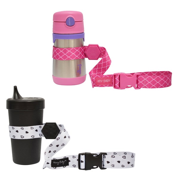 Hunny Baby Sippy Cup Strap for Baby Bottle | Toy Strap 2 Pack Snack Cup Leash with Rubber Grip for Stroller Highchair Cup Tether Hrt / Pink