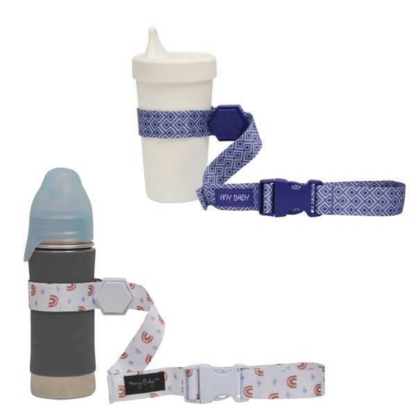 Hunny Baby Sippy Cup Strap for Baby Bottle | Toy Strap 2 Pack Snack Cup Leash with Rubber Grip for Stroller Highchair Cup Tether Blue / Rain