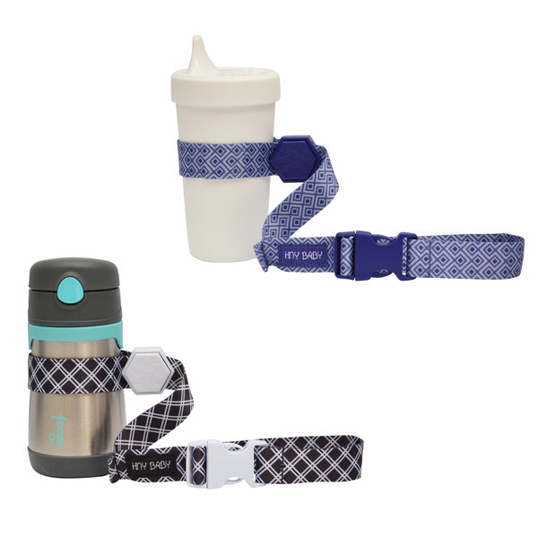 HnyBaby Sippy Cup Strap  for Baby Bottle | Toy Strap 2 Pack Snack Cup Leash with Rubber Grip for Stroller Highchair Cup Tethers Black / Blue