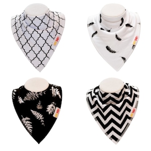 Bandana Bibs Set for Boys and Girls From Organic Cotton Modern Pattern Drool Bib Unisex Sets of Bibs Unique Custom Prints