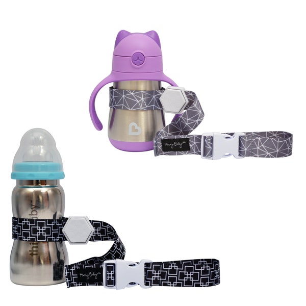 Hunny Baby Sippy Cup Strap for Baby Bottle | Toy Strap 2 Pack Snack Cup Leash with Rubber Grip for Stroller Highchair Cup Tether Grey / Mono