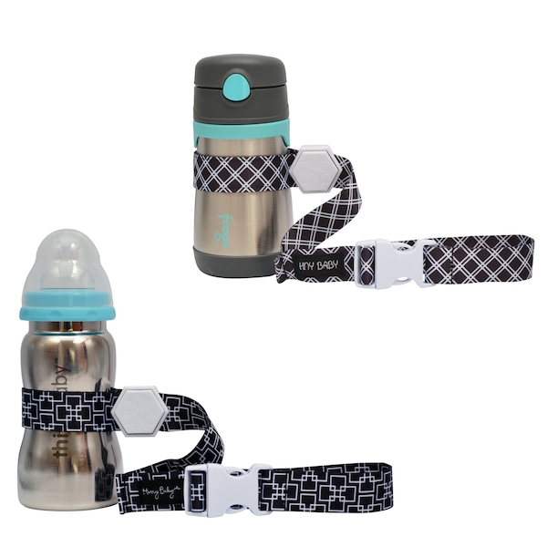 Hunny Baby Sippy Cup Strap for Baby Bottle | Toy Strap 2 Pack Snack Cup Leash with Rubber Grip for Stroller Highchair Cup Tether Mono / Blk