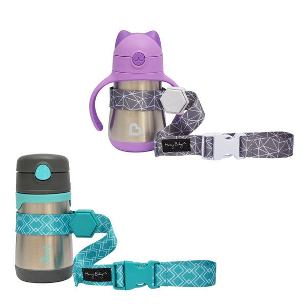 Hunny Baby Sippy Cup Strap for Baby Bottle | Toy Strap 2 Pack Snack Cup Leash with Rubber Grip for Stroller Highchair Cup Tether Grey / Teal