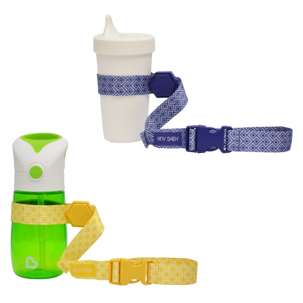 HnyBaby Sippy Cup Strap for Baby Bottle | Toy Strap 2 Pack Snack Cup Leash with Rubber Grip for Stroller Highchair Cup Tether Blue / Yellow