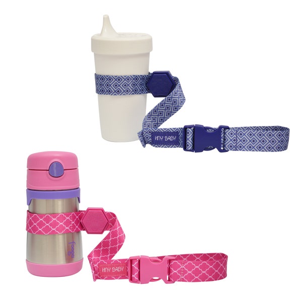 HnyBaby Sippy Cup Strap for Baby Bottle | Toy Strap 2 Pack Snack Cup Leash with Rubber Grip for Stroller Highchair Cup Tether Blue / Pink