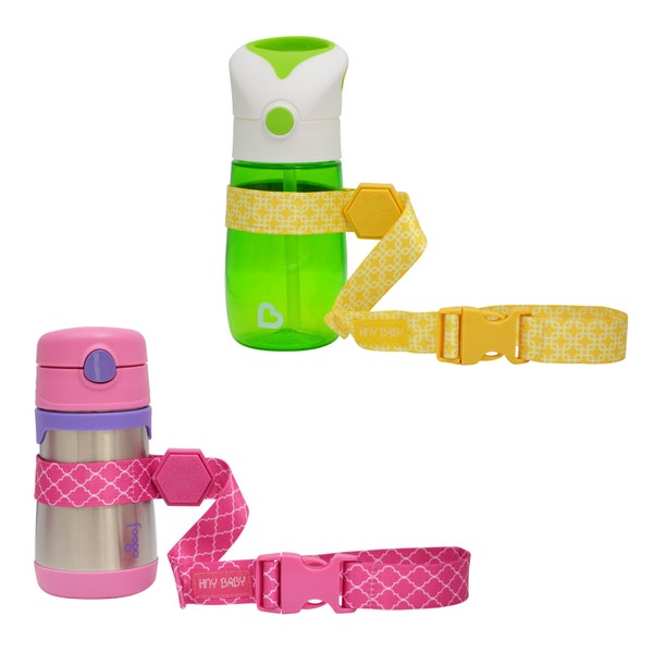 HnyBaby Sippy Cup Strap for Baby Bottle | Toy Strap 2 Pack Snack Cup Leash with Rubber Grip for Stroller Highchair Cup Tether Yellow / Pink