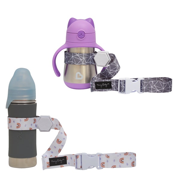 Hunny Baby Sippy Cup Strap for Baby Bottle | Toy Strap 2 Pack Snack Cup Leash with Rubber Grip for Stroller Highchair Cup Tether Grey / Rain